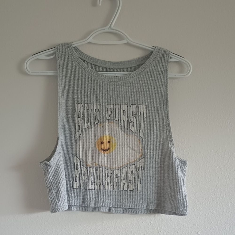 NWT OFFLINE By Aerie Wow! Waffle Tank Top Women's Sz S "But First Breakfast"